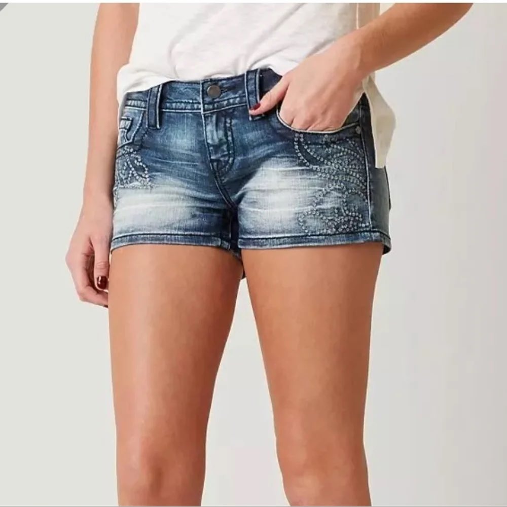 Miss Me Signature Short Embellished Denim Shorts Blue Size 26 JE8896H